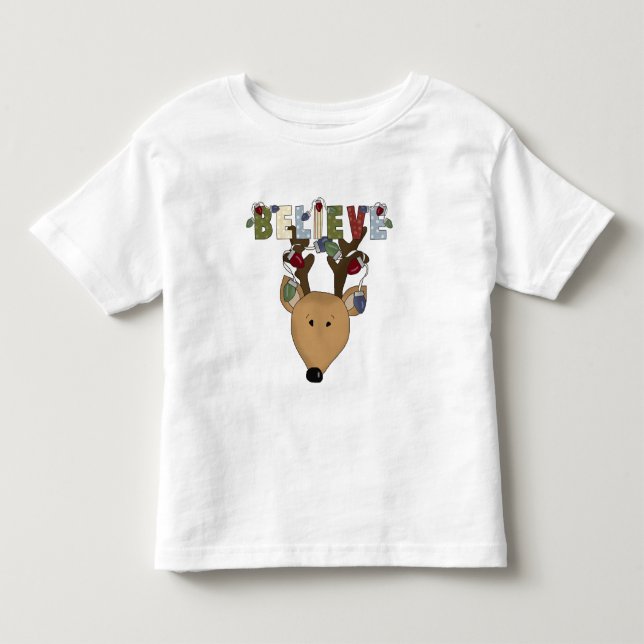 Reindeer Believe Holiday Cute Animals Toddler T-shirt (Front)