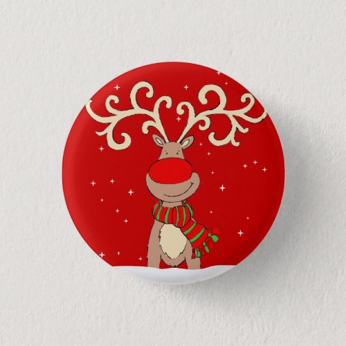 Reindeer big antlers red nose Christmas pin