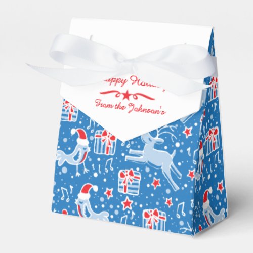 Reindeer bird blue red Christmas pattern gift box