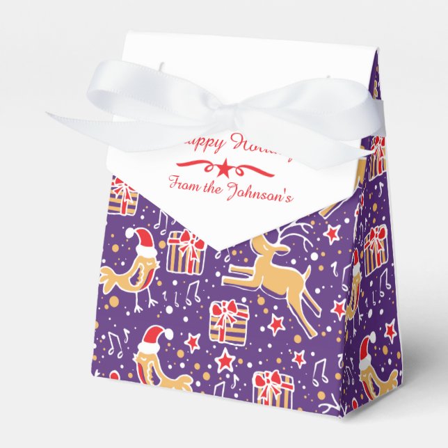 Reindeer bird purple red Christmas gift box (Front Side)