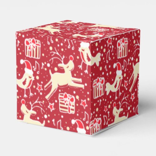 Reindeer bird red cream Christmas pattern gift box