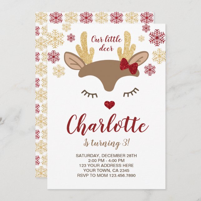 Reindeer Birthday Invitation (Front/Back)