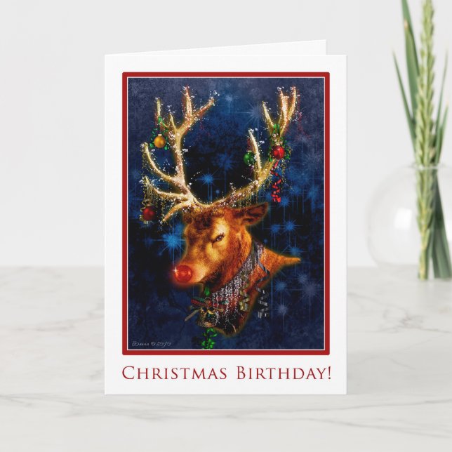 Reindeer Birthday on Christmas Card (Front)