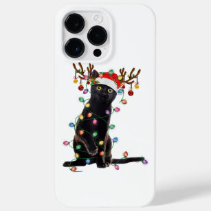Reindeer Black Cat Christmas Lights Funny Cat Love Case-Mate iPhone 14 Pro Max Case