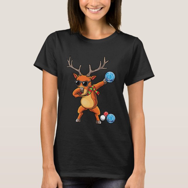 Reindeer Bocce Ball Player Christmas Boccie Team B T-Shirt (Front)