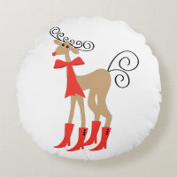 Reindeer Boots Holiday Christmas Round Pillow