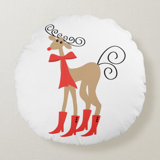 Reindeer Boots Holiday Christmas Round Pillow (Front)