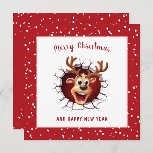 Reindeer breaking through Funny Christmas Card
