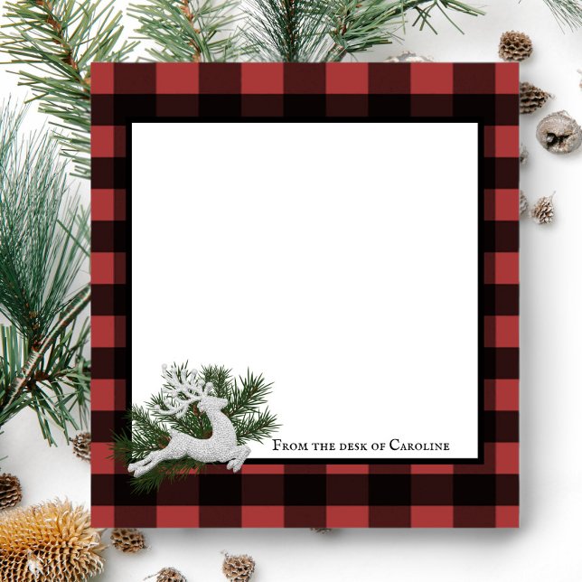 Reindeer Buffalo Plaid Personalized | Black Red Notepad (Black and Red Reindeer Buffalo Plaid Personalized Notepad)