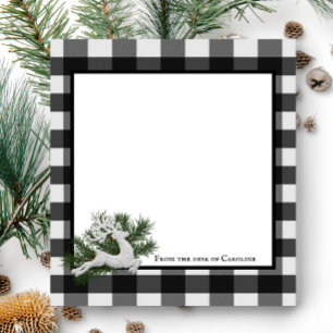 Reindeer Buffalo Plaid Personalized   Black White Notepad