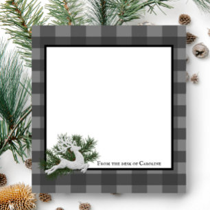 Reindeer Buffalo Plaid Personalized Gray Notepad