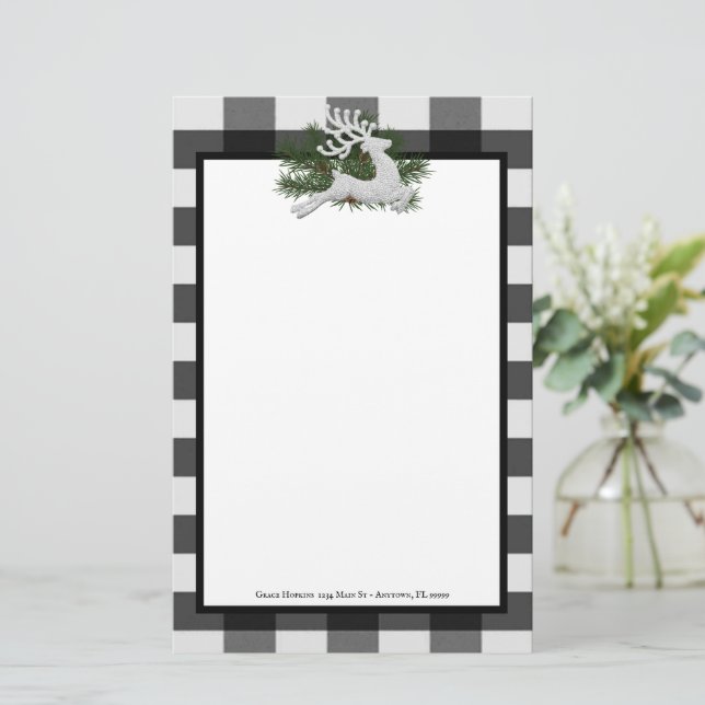 Reindeer Buffalo Plaid Personalized Stationery (Standing Front)