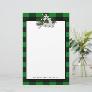 Reindeer Buffalo Plaid Personalized Stationery