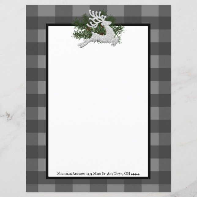Reindeer Buffalo Plaid Stationery (Front)