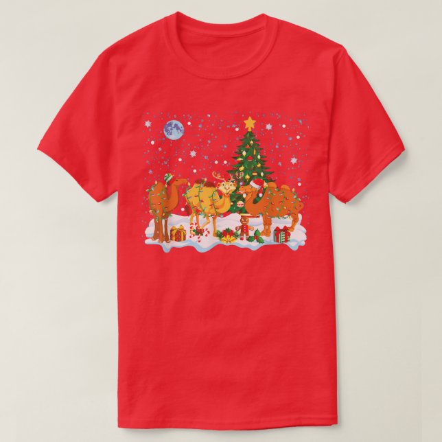 Reindeer Camel Funny Christmas Lights  T-Shirt (Design Front)