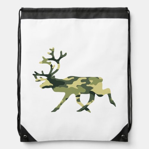 Reindeer  Caribou Woodland Camouflage  Camo Drawstring Bag
