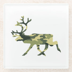 Reindeer / Caribou Woodland Camouflage / Camo Glass Coaster