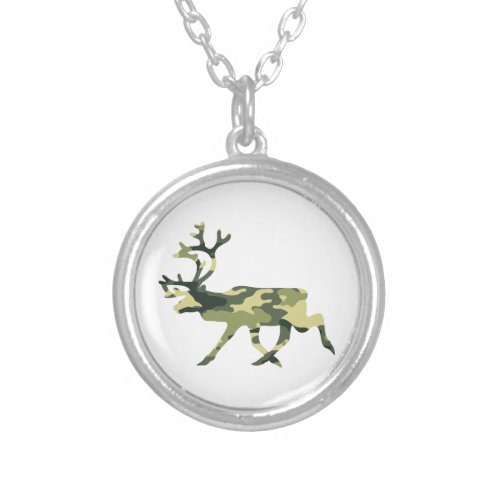 Reindeer  Caribou Woodland Camouflage  Camo Silver Plated Necklace