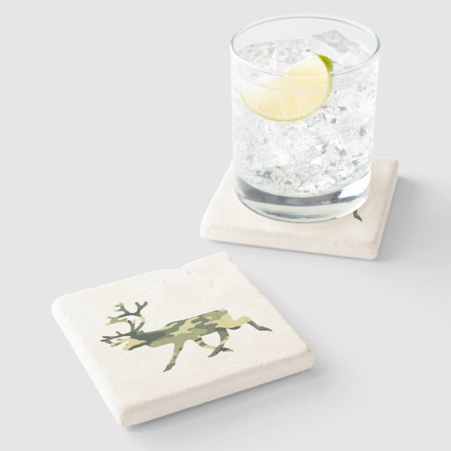 Reindeer / Caribou Woodland Camouflage / Camo Stone Coaster (Side)