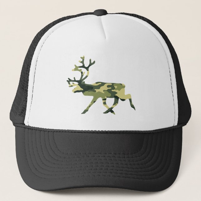 Reindeer / Caribou Woodland Camouflage / Camo Trucker Hat (Front)