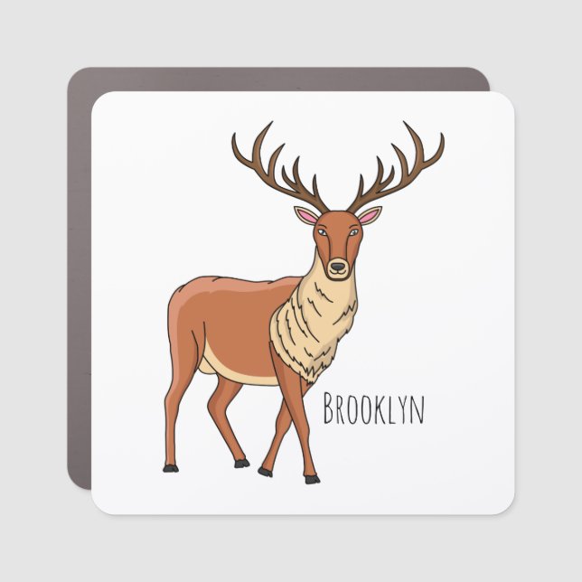 Reindeer cartoon illustration car magnet (Front)