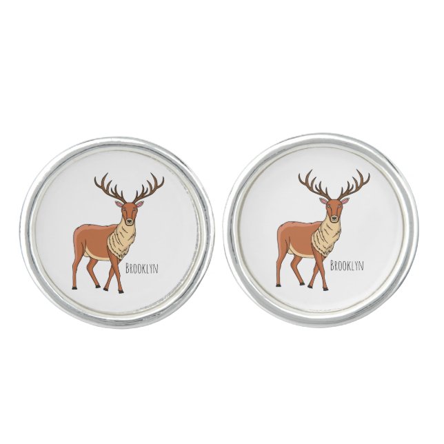 Reindeer cartoon illustration cufflinks (Front)