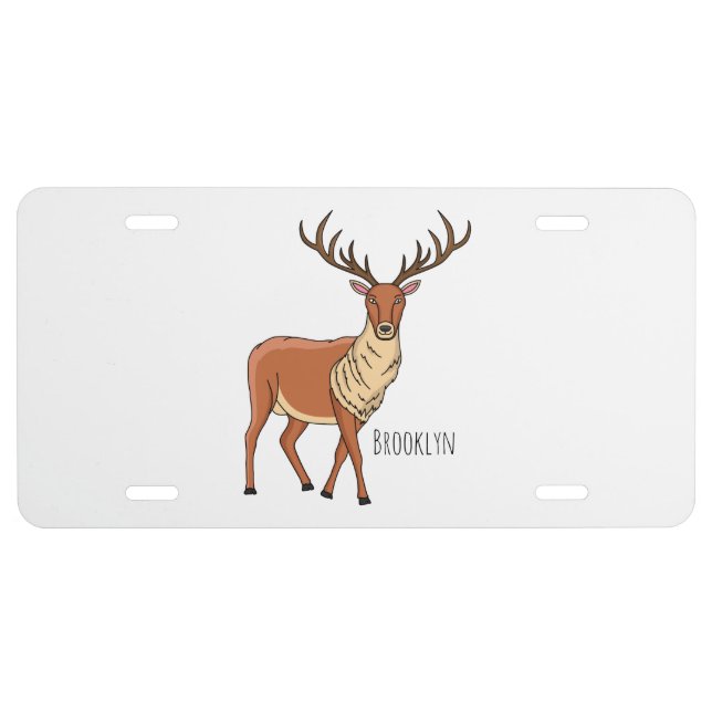 Reindeer cartoon illustration license plate (Front)