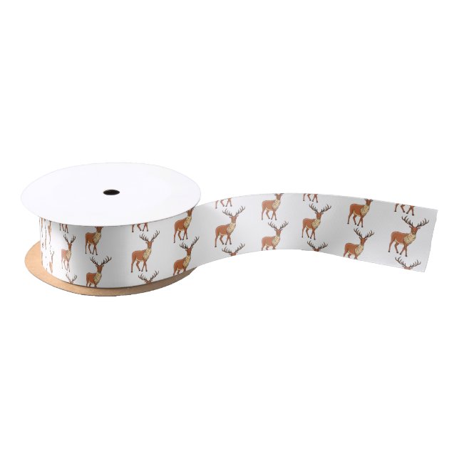 Reindeer cartoon illustration satin ribbon (Spool)