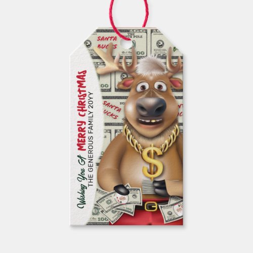 Reindeer Cash Santa Bucks Funny Christmas Gift Tags