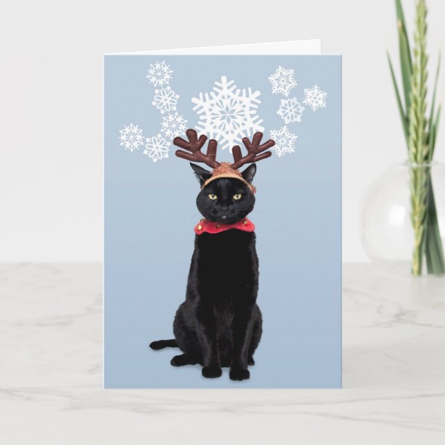 Reindeer Cat Brings Joy Holiday Card (Front)