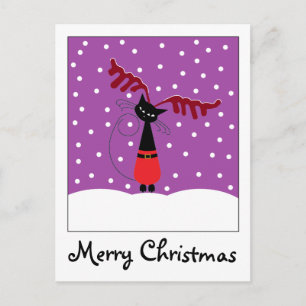 Reindeer Cat Christmas Holiday Postcard