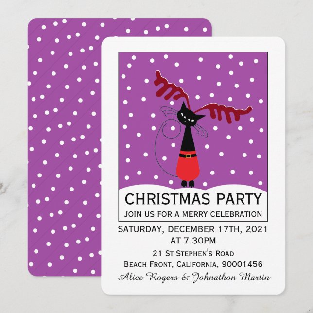 Reindeer Cat Christmas Party Invitation (Front/Back)