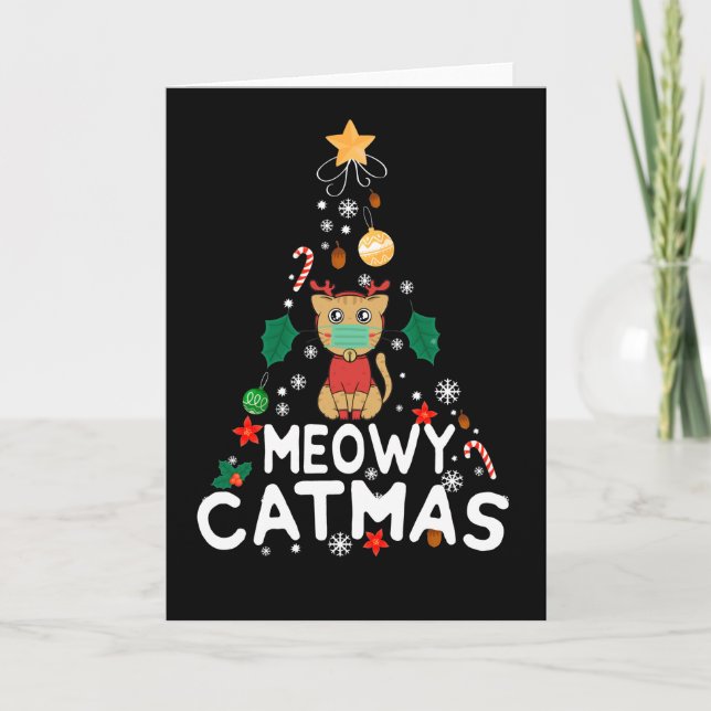 Reindeer Cat Meowy Catmas Quarantine Christmas Holiday Card (Front)