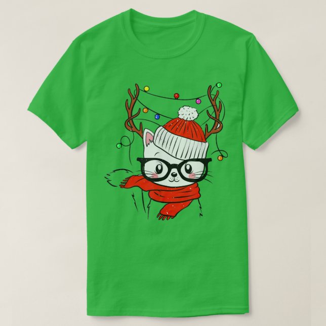 Reindeer Cat Santa Christmas Light Xmas lover cat  T-Shirt (Design Front)