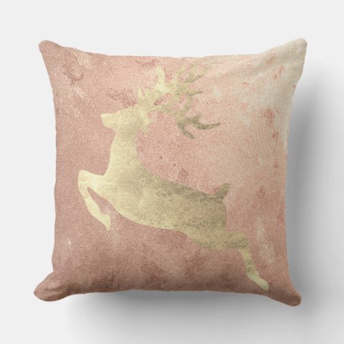 Reindeer Champaign Pink Rose Gold Blush Cottage Throw Pillow