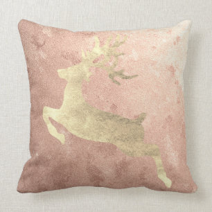 Reindeer Champaign Pink Rose Gold Blush Cottage Throw Pillow