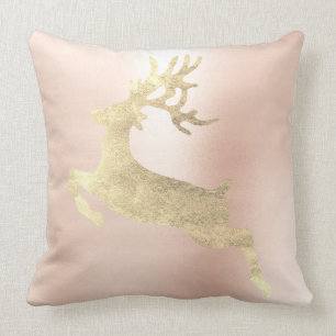 Reindeer Champaign Pink Rose Gold Blush Metallic Throw Pillow
