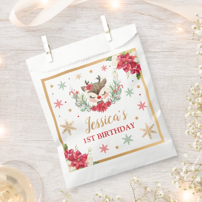 Reindeer Christmas 1st Birthday Red Winter Deer Favor Bag (Clipped)