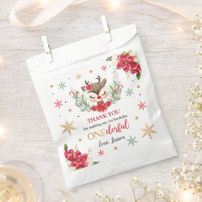 Reindeer Christmas 1st Birthday Red Winter Deer Favor Bag (Clipped)