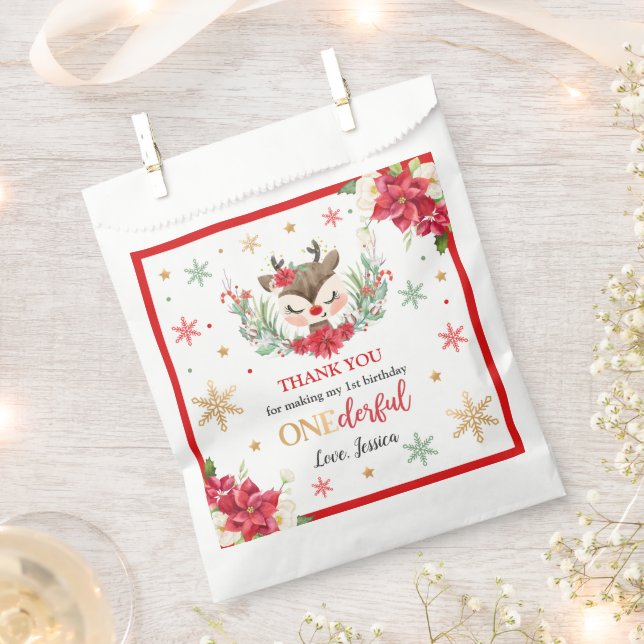 Reindeer Christmas 1st Birthday Red Winter Deer Favor Bag (Clipped)
