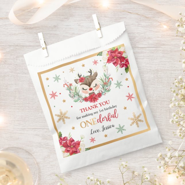 Reindeer Christmas 1st Birthday Red Winter Deer Favor Bag (Clipped)