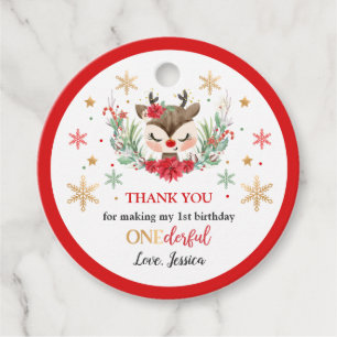 Reindeer Christmas 1st Birthday Red Winter Deer Favor Tags