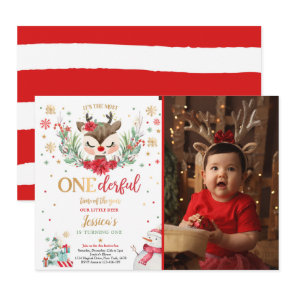 Reindeer Christmas 1st Birthday Red Winter Deer Invitation