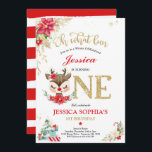Reindeer Christmas 1st Birthday Red Winter Deer Invitation<br><div class="desc">Reindeer Christmas 1st Birthday Red Winter Deer Invitation</div>