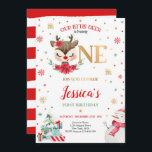 Reindeer Christmas 1st Birthday Red Winter Deer Invitation<br><div class="desc">Reindeer Christmas 1st Birthday Red Winter Deer Invitation</div>