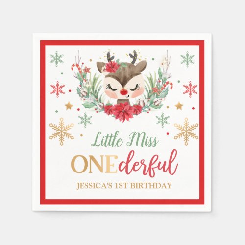 Reindeer Christmas 1st Birthday Red Winter Deer  Napkins