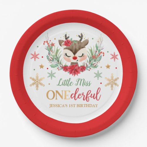 Reindeer Christmas 1st Birthday Red Winter Deer Paper Plates