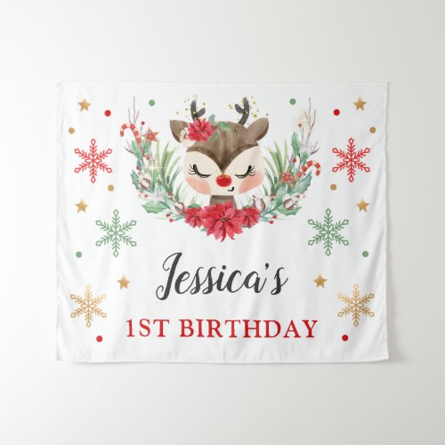 Reindeer Christmas 1st Birthday Winter Deer Banner Tapestry