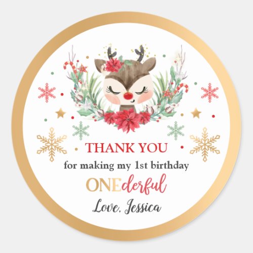 Reindeer Christmas 1st Birthday Winter Deer Favor Classic Round Sticker