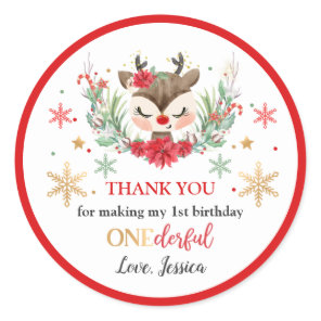 Reindeer Christmas 1st Birthday Winter Deer Favor Classic Round Sticker